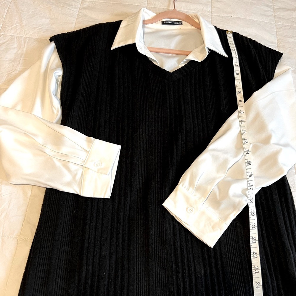 SHEIN - 2 pc Women’s School Girl Outfit. White collar shirt & Sweater Dress Vest